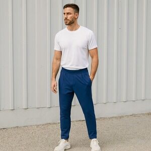 Fourlaps Joggers Mens Small Navy Blue Tech Knit Stretch Pants‎ Lightweight